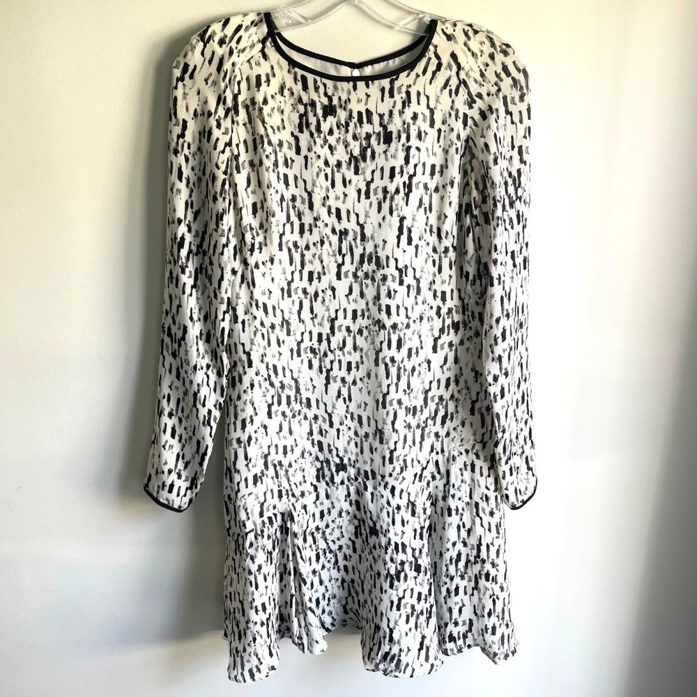 Reiss Size 4 White Black Sheath A-Line Long Sleeve Dress